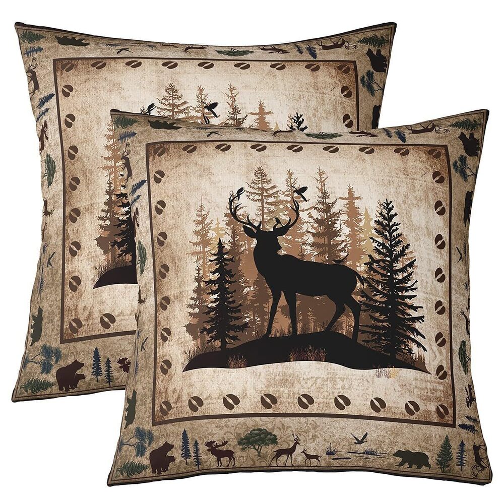 4994 Farmhouse Deer Reversible Throw Pillow Covers for Kids Boys Girls,Deer